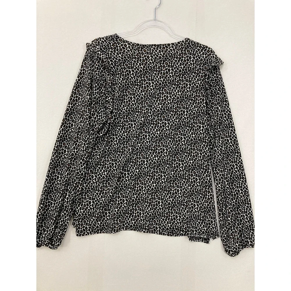 Michael Michael Kors Blouse XL Brown Leopard Print Zip‎ Front Popover Top